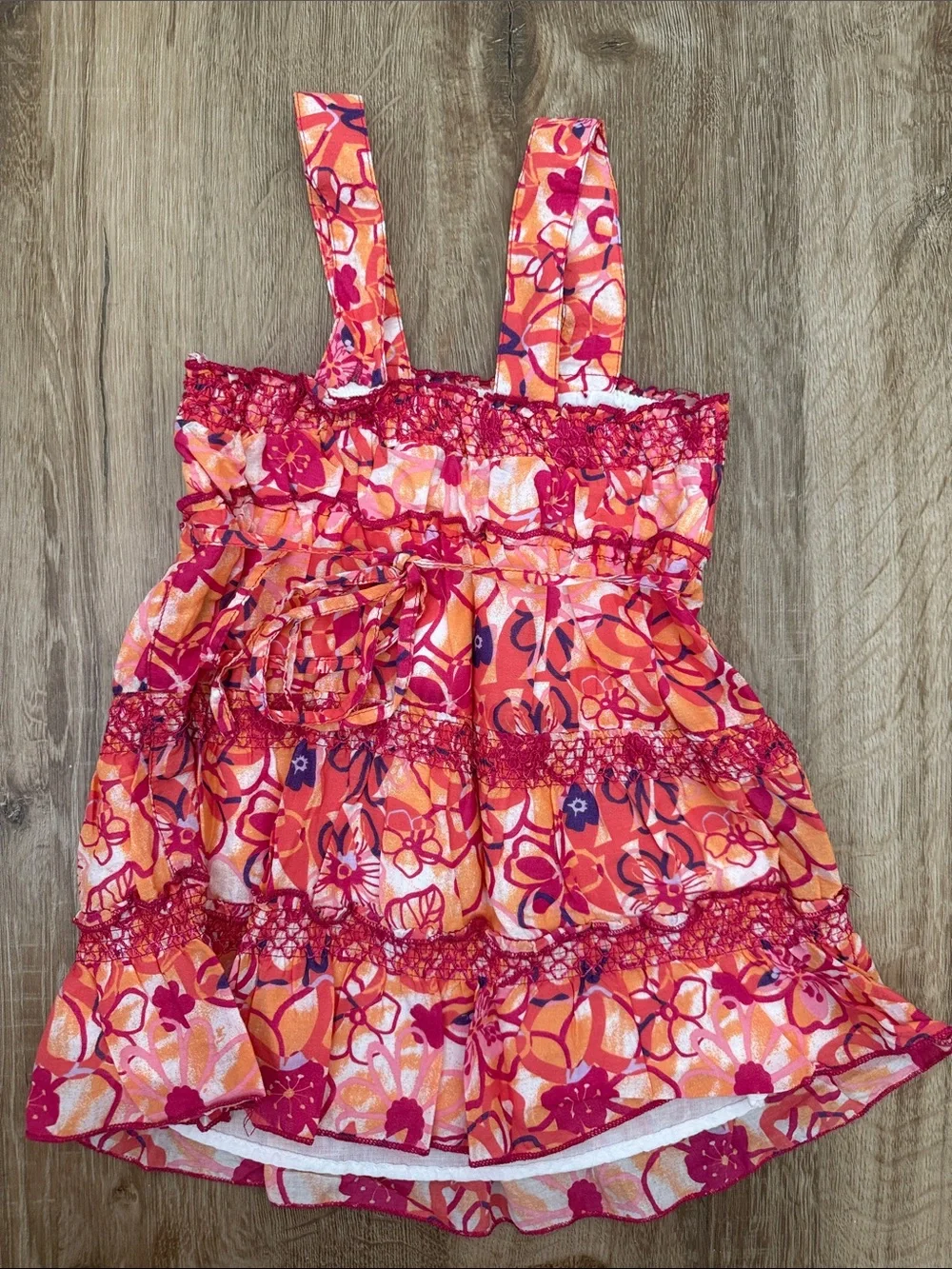 Justice Girls Floral Ruffle Tank Top - Pink & Orange, Size 8